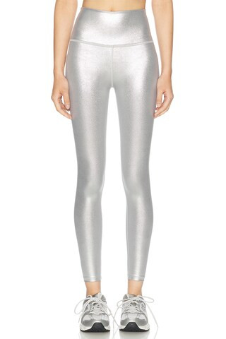 Beyond Yoga High Waisted Midi Legging in Metallic Silver | FWRD 