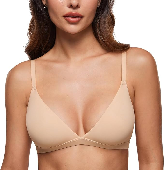 INLYRIC Women's Inbarely Triangle Bralette Plunge Unlined Seamless Bra No Underwire Sexy Comforta... | Amazon (US)
