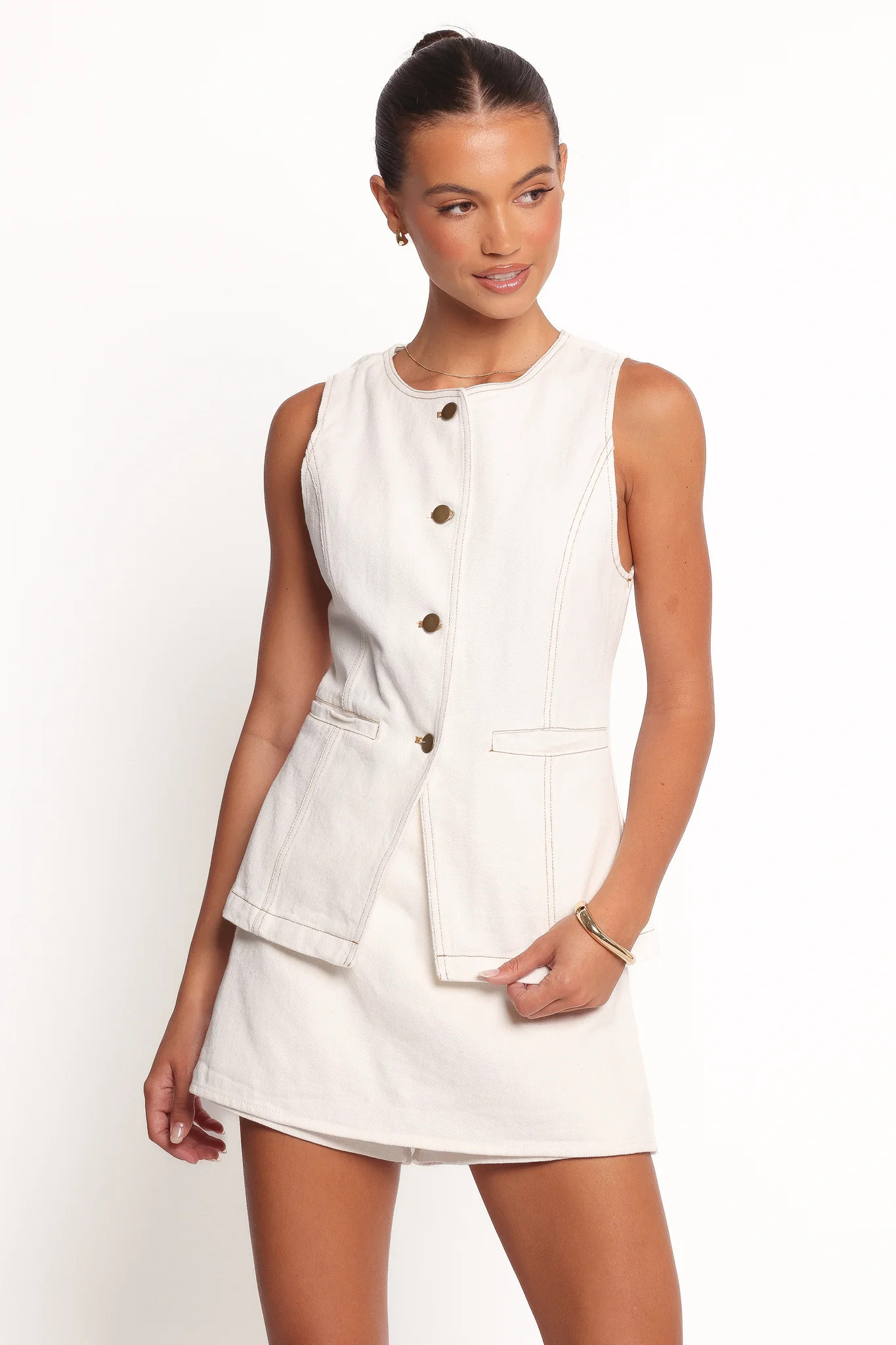 Kristy Denim Vest - White | Petal & Pup (US)