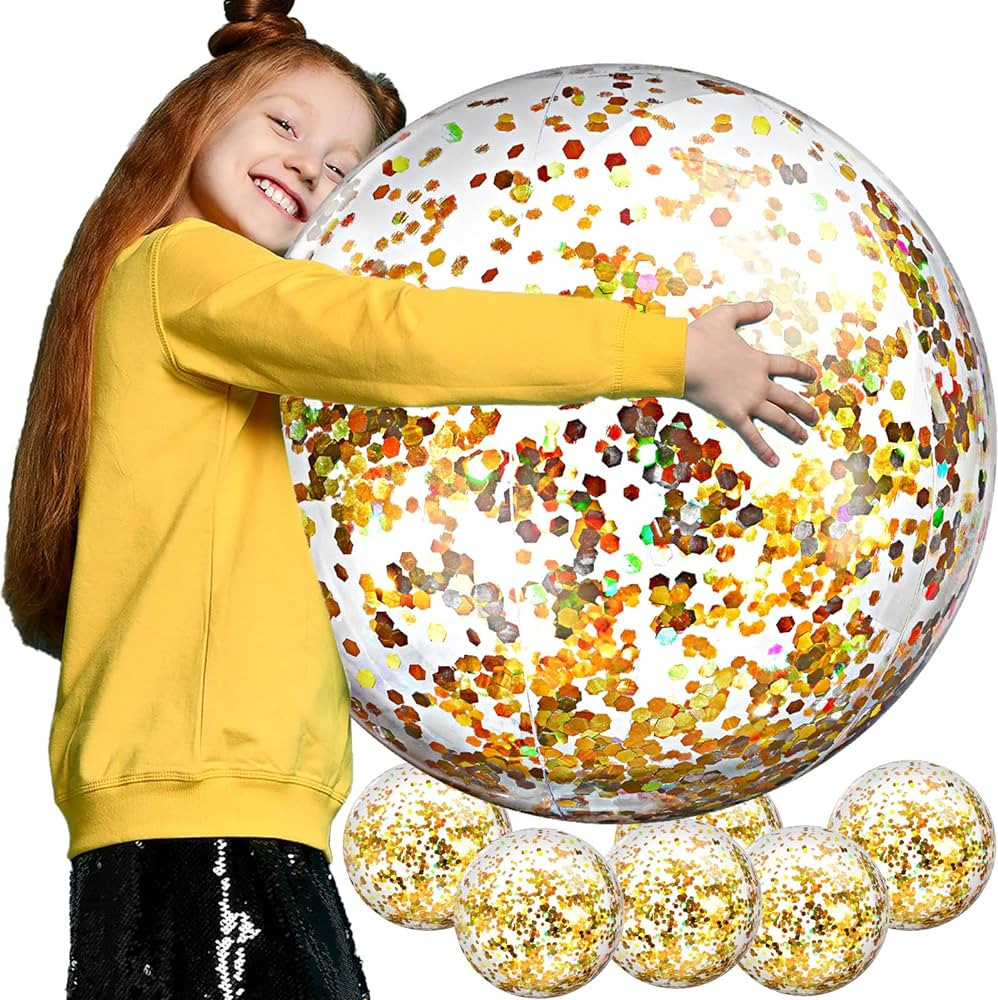 Civaner 6 Pieces Inflatable Beach Ball Swimming Pool Balls 24 Inches Bouncy Glitter Jelly Ball Co... | Amazon (US)