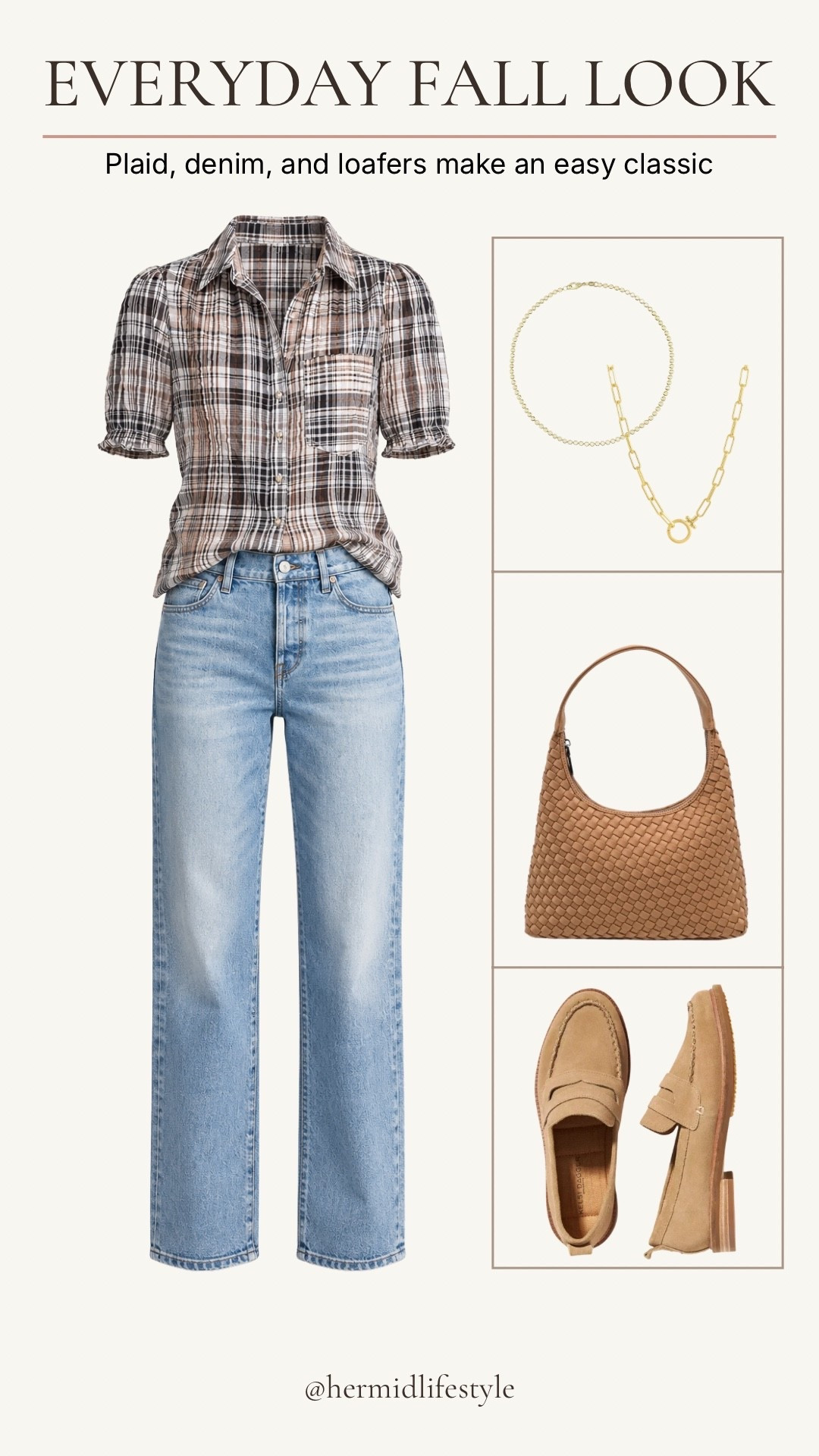 A plaid button-down and light-wash jeans are such an easy fall combination. I added tan loafers and a woven handbag for a classic, everyday look that feels polished without being fussy.

#LTKootd #LTKOver40 #LTKgrwm