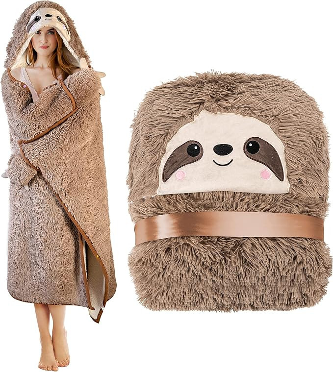 Sloth Wearable Hooded Blanket for Adults - Fluffy Super Soft Shaggy Faux Fur, Fuzzy Warm Cozy Plu... | Amazon (US)