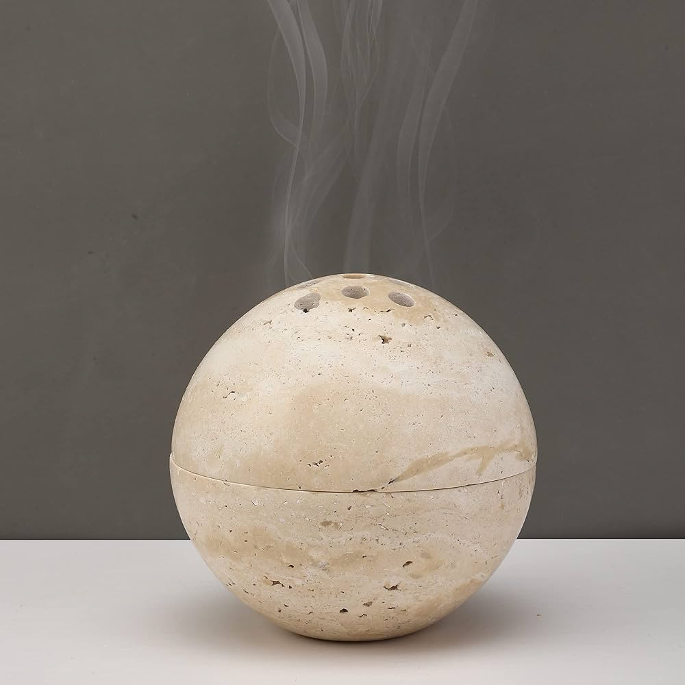 Natural Travertine Incense Cone Holder, Handmade Stone Sphere Incense Burner for Medication Yoga ... | Amazon (US)