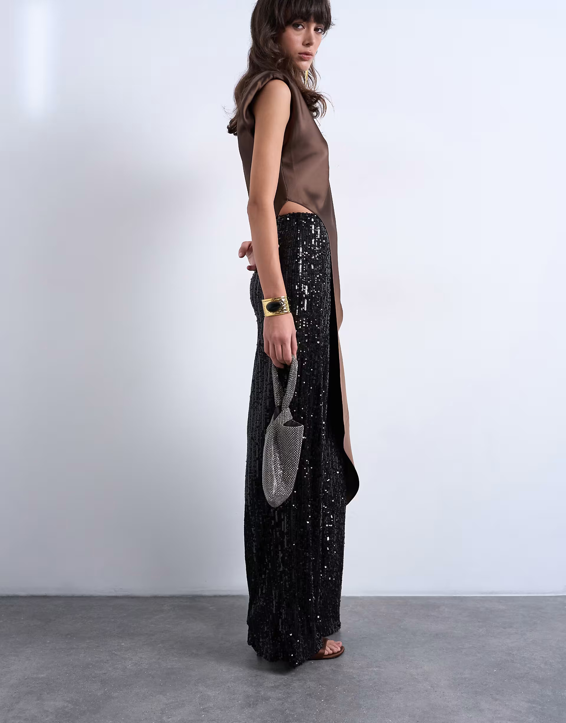 Sequin wide leg trousers in black | Topshop