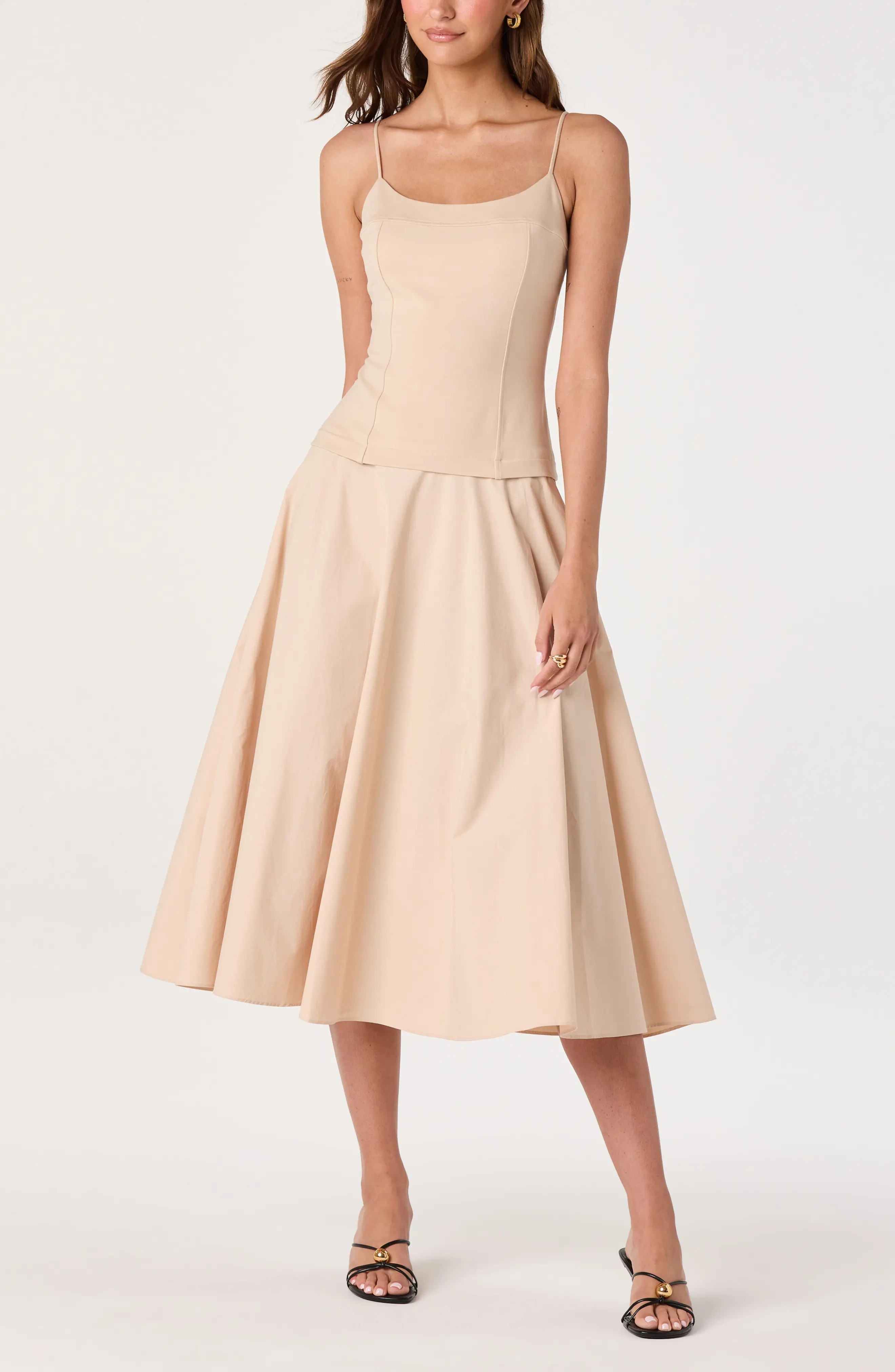 ASTR the Label Cierra Mixed Media Fit & Flare Midi Dress (Women) | Nordstrom | Nordstrom