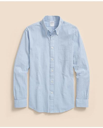 Washed Cotton Seersucker Button-Down Collar, Stripe Sport Shirt | Brooks Brothers