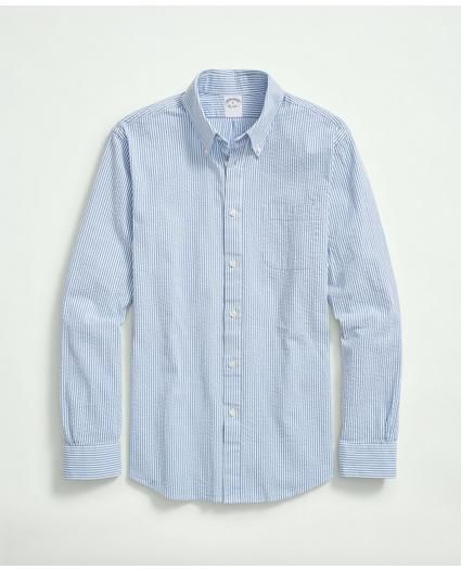 Washed Cotton Seersucker Button-Down Collar, Stripe Sport Shirt | Brooks Brothers