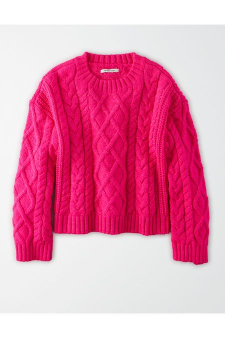 AE Cropped Cable Knit Crew Neck Sweater | American Eagle Outfitters (US & CA)