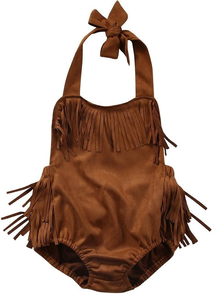 Baby Girl Child Boho Brown Suede Tassel Romper Sunsuit Jumpsuit Indian Costume | Amazon (US)
