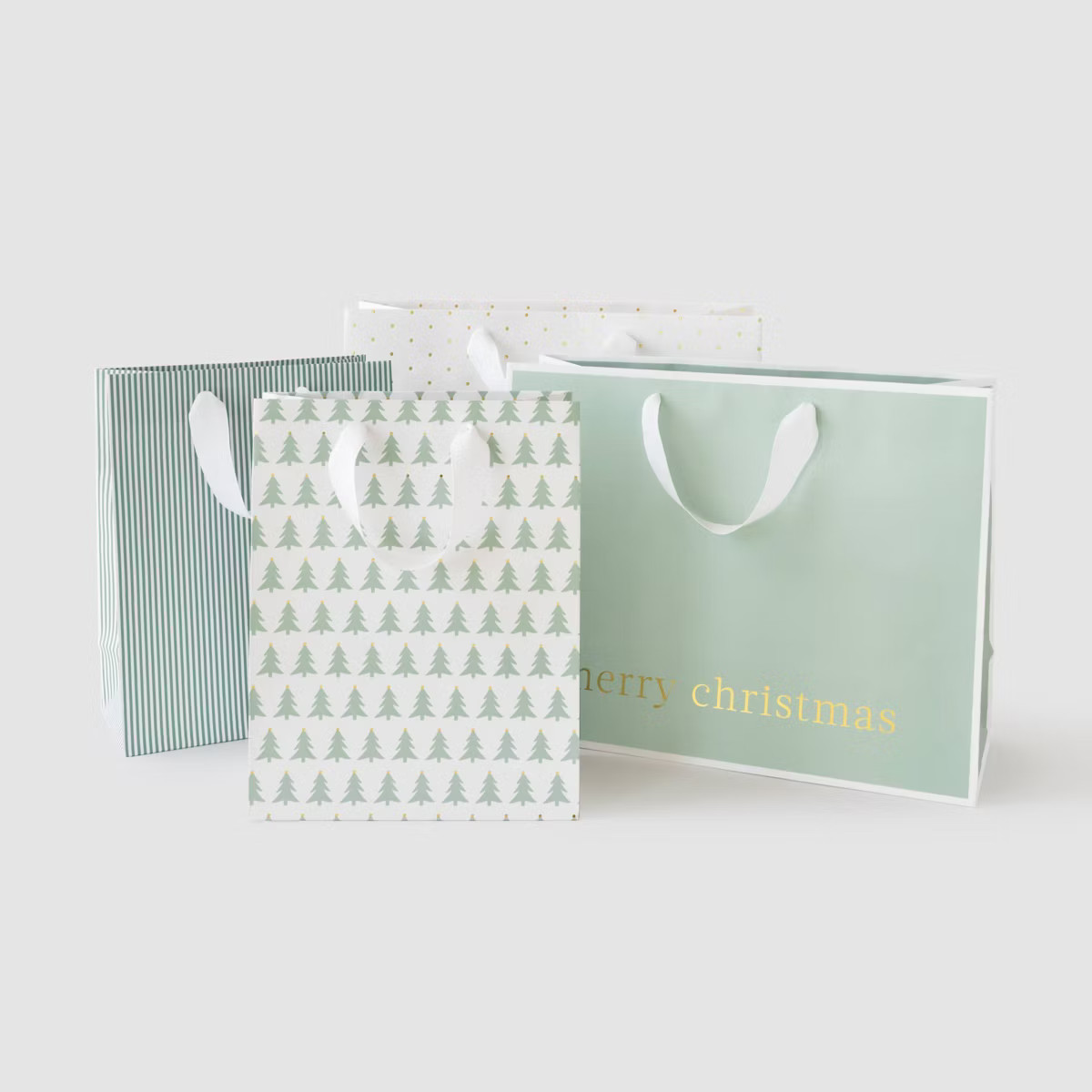 4pk Christmas Gift Bag Set (2 Large, 2 Small) Green/White - Sugar Paper™ + Target | Target