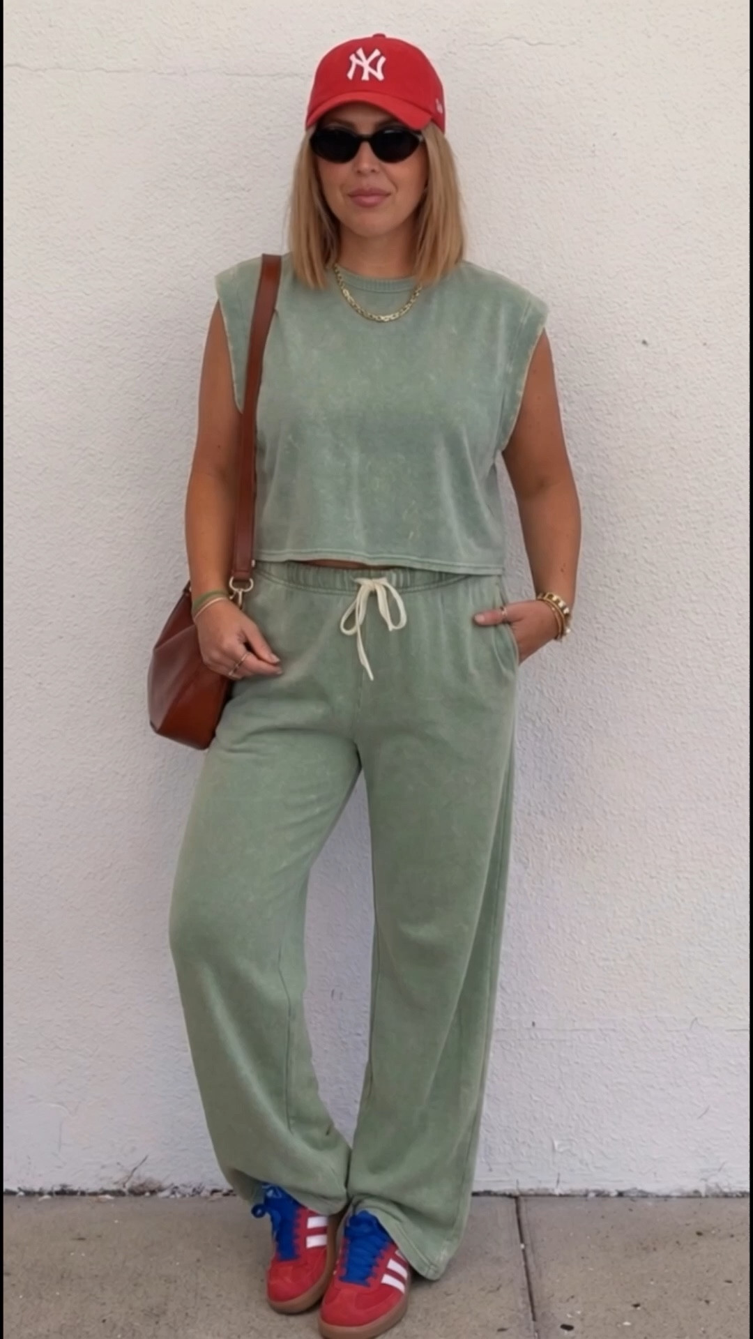 this aerie matching set is giving effortless cool girl energy and i'm here for it 🫶 the OFFLINE by Aerie Keep It 100 Terry Muscle Tee paired with the Aerie Go-To Slouchy Sweatpants in the prettiest washed green — literally the softest set i own. threw on my red NY yankees cap and adidas sambas because that red + green combo just hits different. perfect for weekend errands, coffee runs, or literally doing nothing in style.
aerie matching set | casual spring outfit | washed green sweatpant set | comfy errand outfit | adidas samba outfit | sporty casual look | what to wear on weekends | aerie outfit inspo | loungewear street style | spring 2026 OOTD

#LTKootd #LTKMidsize #LTKmorningroutine