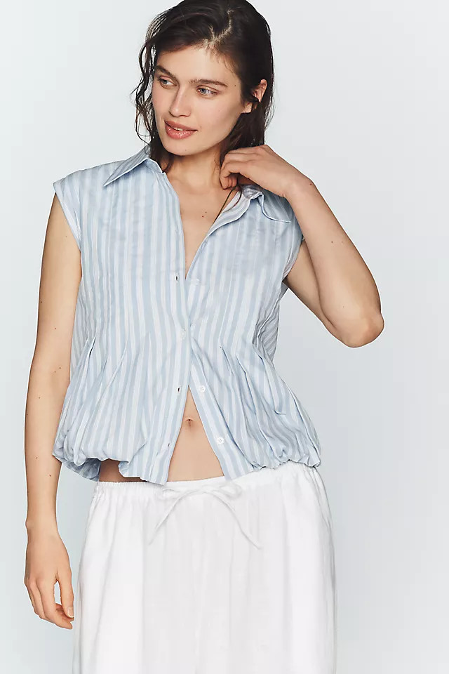 Sleeveless Pleated Bubble-Hem Buttondown Top | Anthropologie (US)