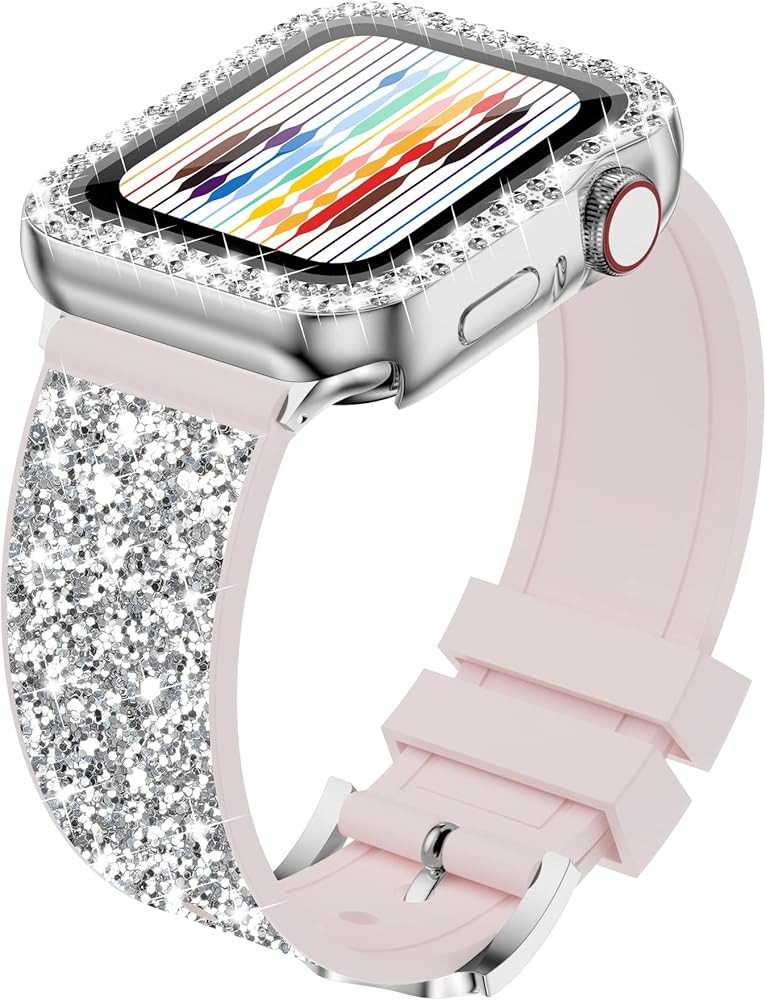 iiteeology Bling Bands Compatible with Apple Watch Band 45/44/42mm 41/40/38mm with Rhinestone Cas... | Amazon (US)