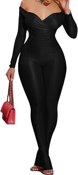 acelyn 2 Piece Outfits for Women Sexy Off Shoulder Tops Bodycon Flared Pant Sets Club Outfits Tra... | Amazon (US)