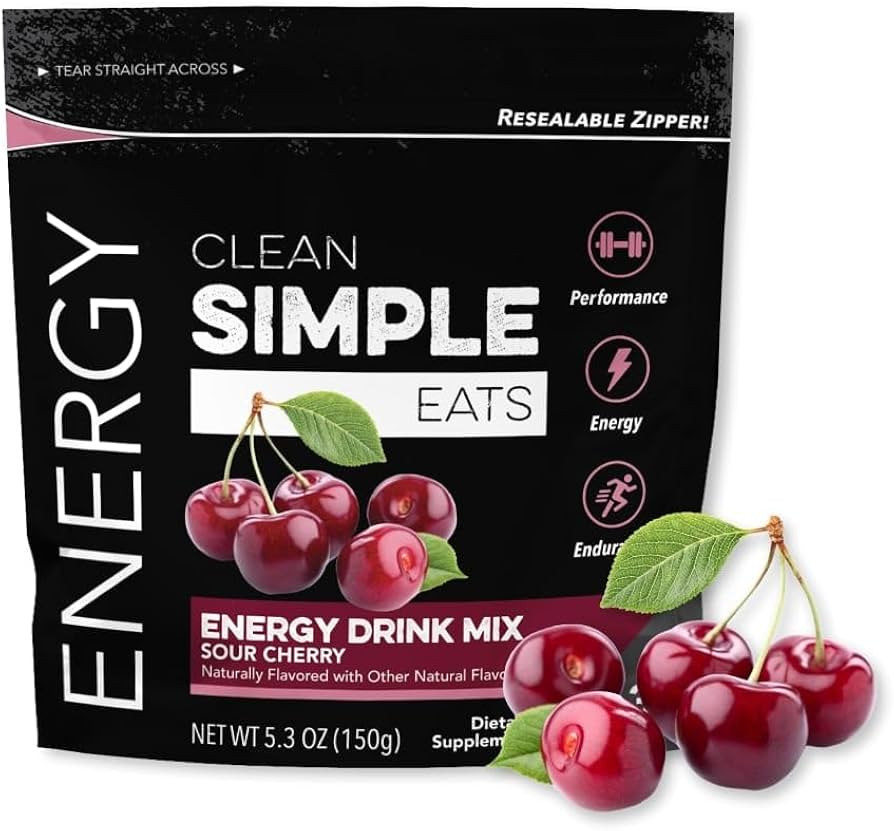 Clean Simple Eats Sour Cherry Energy Drink Mix, with 100mg Caffeine (30 Servings) | Amazon (US)