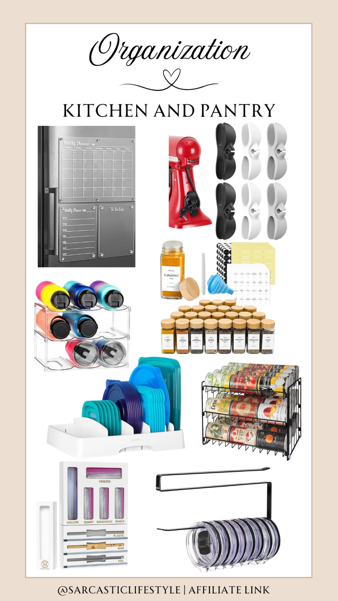 Kitchen and pantry organization. 15+ items linked!

Spice drawer organizer. Lid organizer. Bottle organizer. can rack. Dry erase calendar. Cord organizer.

#LTKHome #LTKSeasonal