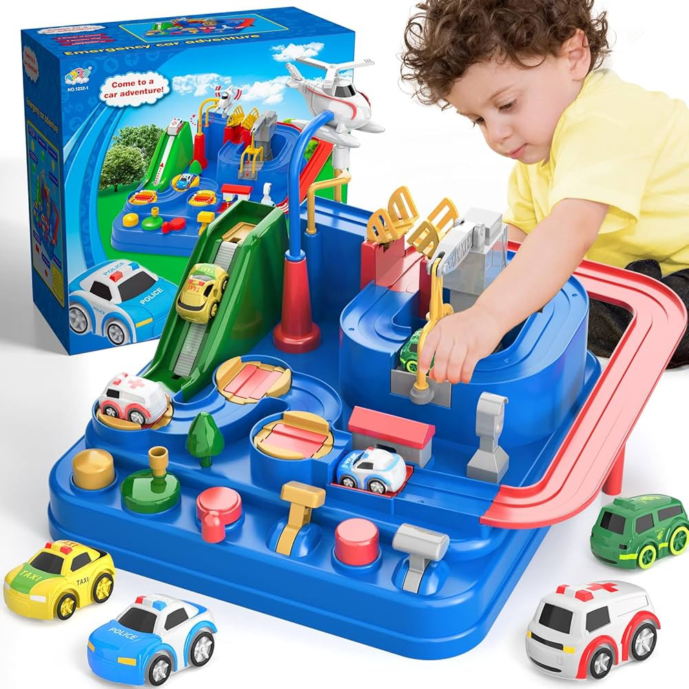 Lucky Doug Race Car Tracks for Boys, Car Rescue Adventure Toys with 4 Mini Car 6 Buttons for 3 4 ... | Amazon (US)