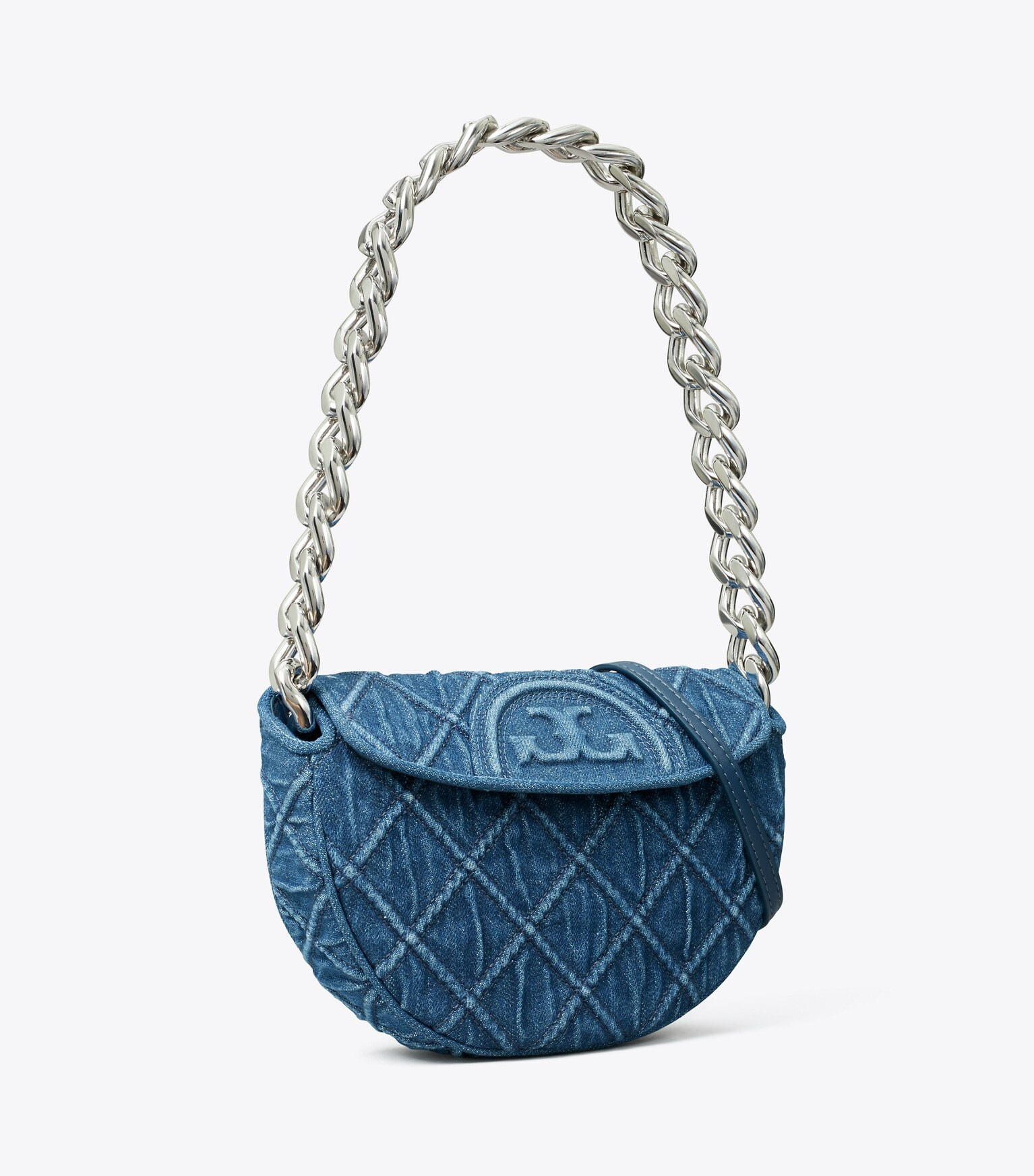 Mini Fleming Soft Denim Crescent Bag: Women's Designer Shoulder Bags | Tory Burch | Tory Burch (US)