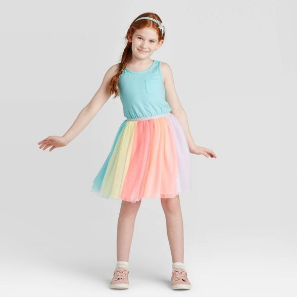 Girls' Tutu Rainbow Dress - Cat & Jack™ Aqua | Target