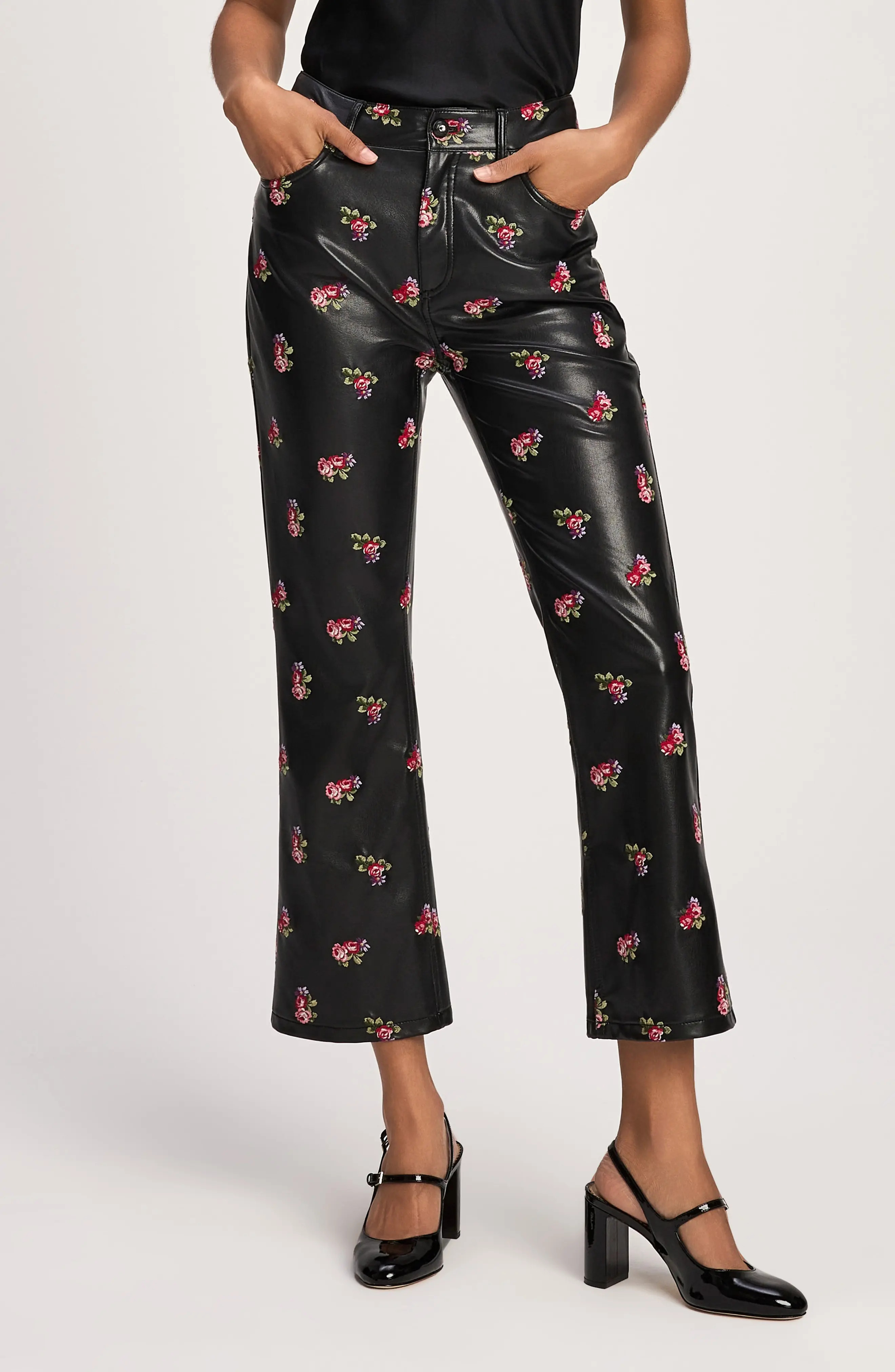 Cinq \u00e0 Sept Stevie Floral Embroidered Faux Leather Pants (Women) | Nordstrom | Nordstrom