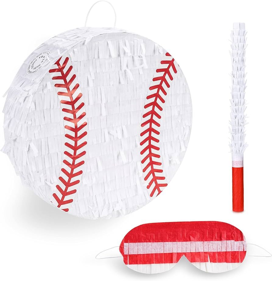 Baseball Pinata Bundle with a Blindfold and Bat (13"x13"x4"), Baseball Pinata for Boys, Perfect f... | Amazon (US)
