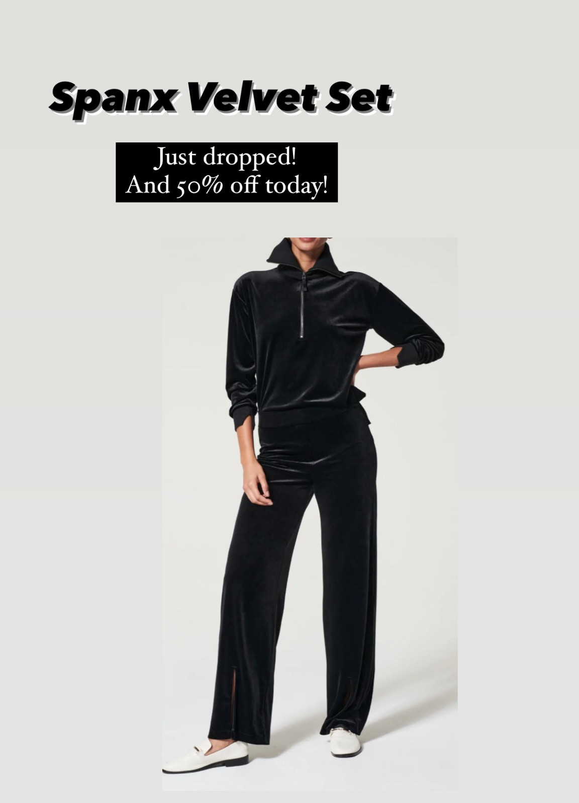 Loving this velvet set from spanx! Split leg pants and sweatshirt. Spanx outfit. 

#LTKHoliday #LTKGiftGuide #LTKsalealert
