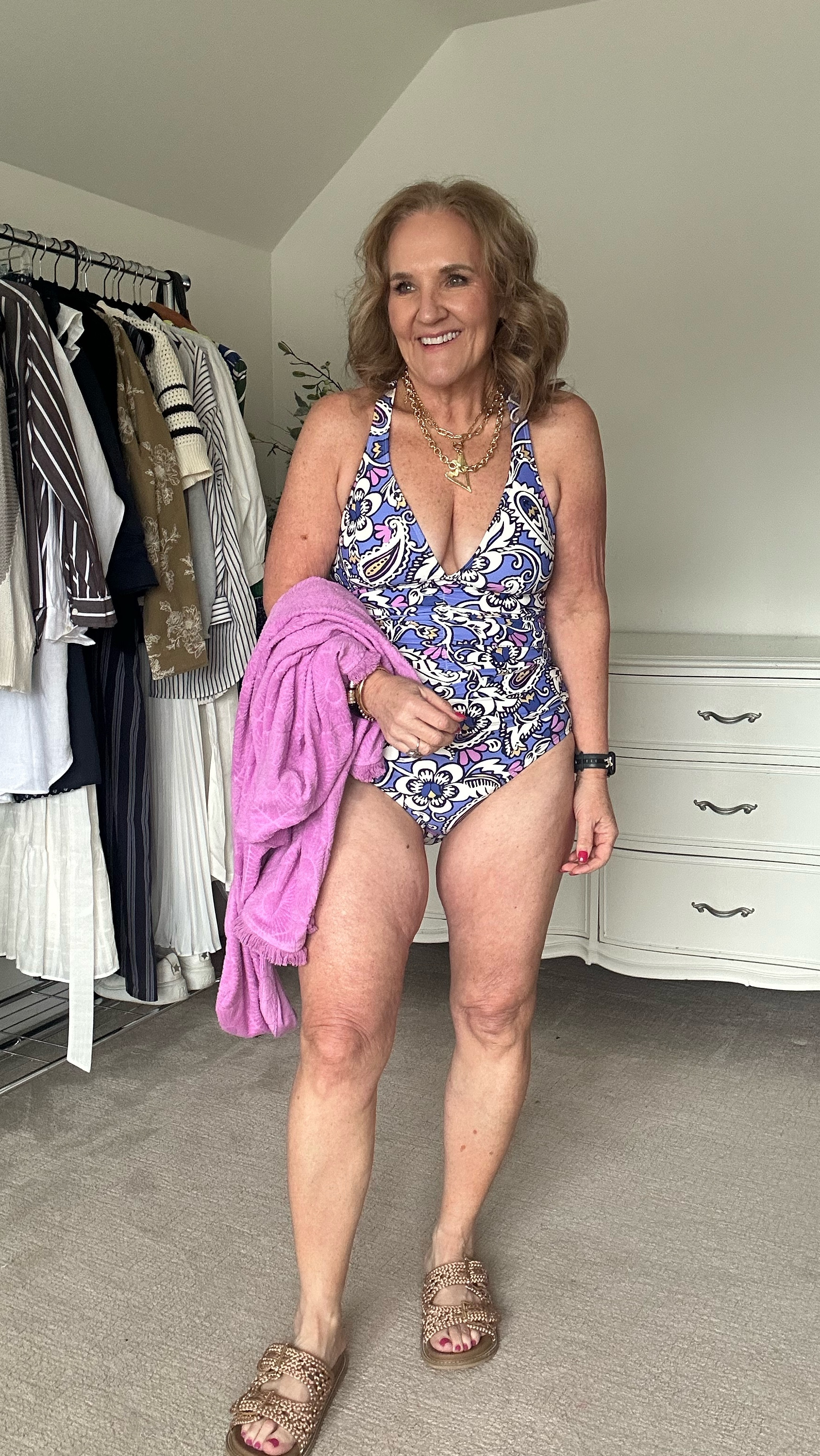 I always believe that everyone is worthy of being in a bathing suit and having a cute bathing suit, and tell I’m putting on a bathing suit in my studio by myself on a 30° day. Then I’m feeling very vulnerable.  But this tankini set is so cute. I love the print. I’m wearing a size medium in the suit and the cover-up.
LOFT has a great selection of bathing suits and coverups as well as bags too 

20% off my jewelry with code NANETTE20

#LTKSwim #LTKActive #LTKOver40