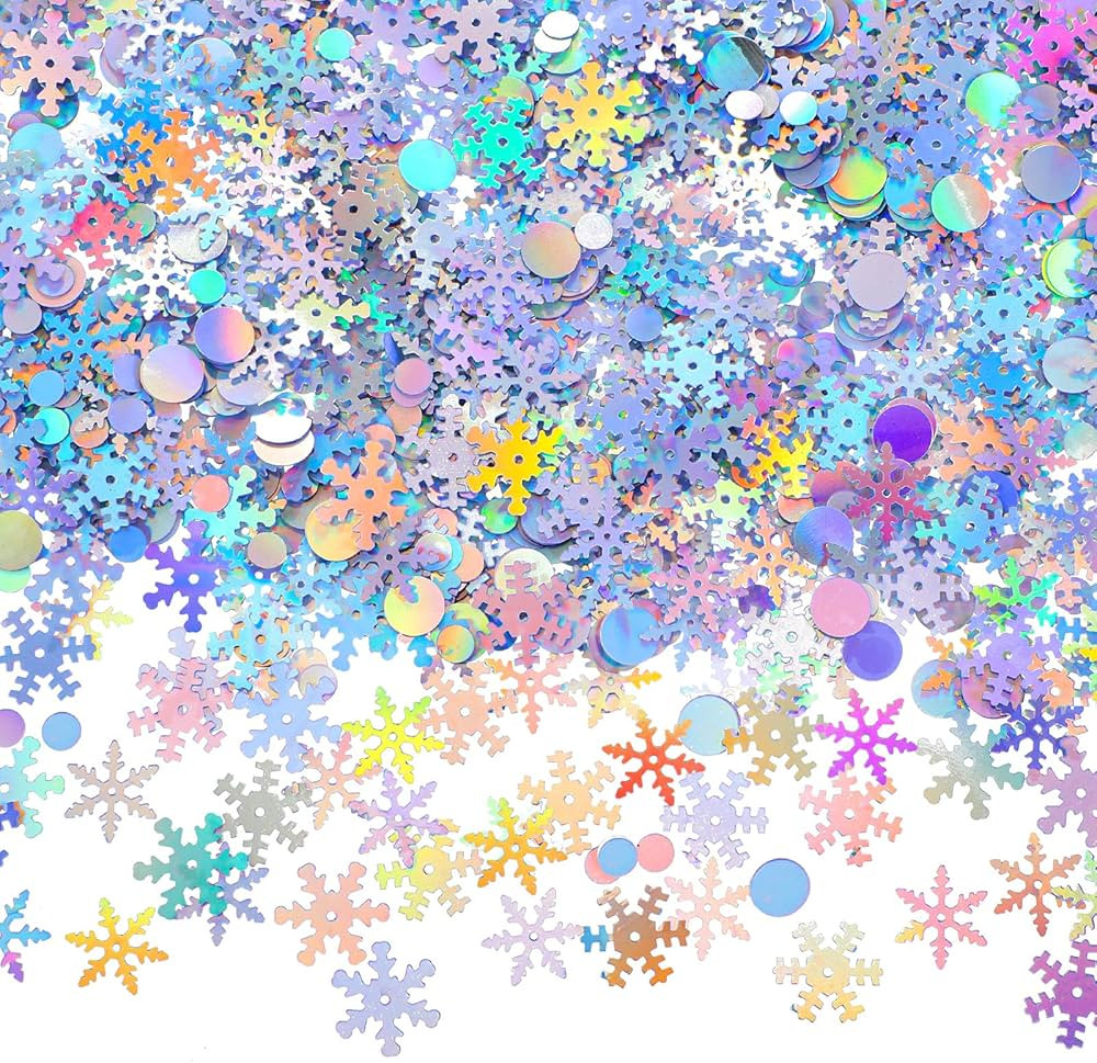 3 oz 1000 Pieces Christmas Snowflake Confetti Holographic Glitter Snowflake Round Confetti Irides... | Amazon (US)