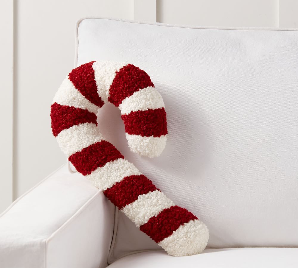 Cozy Teddy Faux Fur Candy Cane Shaped Pillow | Pottery Barn (US)