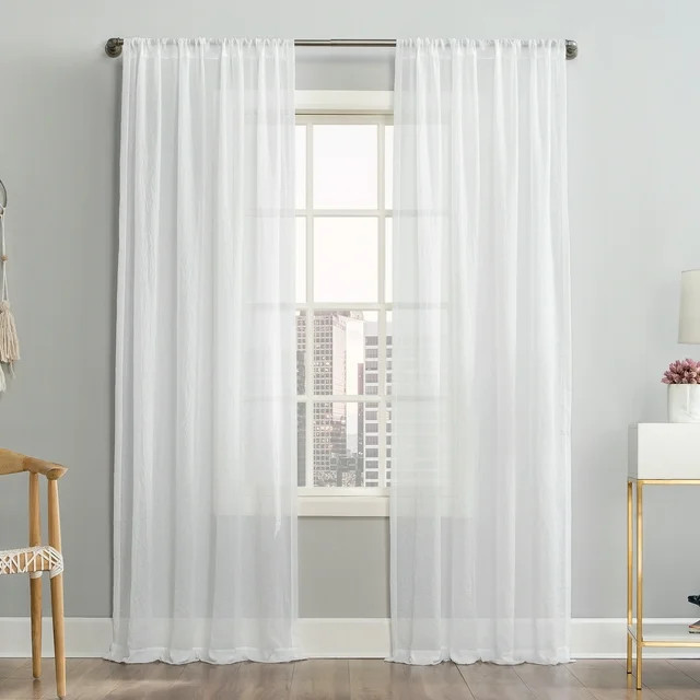 Mainstays Linen Textured Semi-Sheer Rod Pocket Curtain Panel, 50"x96", White | Walmart (US)