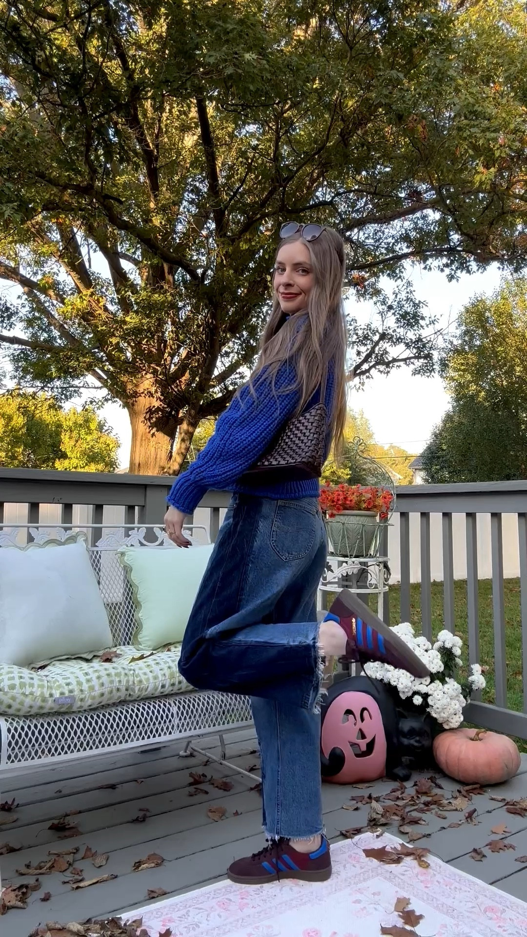 10/12/25 ootd!

Sweater: H&M
Jeans: Lee
Sneakers: Adidas Handball Spezial
Bag: thrifted
Jewelry: Amazon

Cobalt blue vibrant jewel tone color sweater chunky oversized knit mock neck high neck collar turtleneck style modest fall winter outfit two tone denim light and dark stripe color block sections Lee vintage denim mom Jean barrel Jean cropped raw frayed hem ankle jeans, burgundy maroon and bright blue sneakers

#LTKPlusSize #LTKFindsUnder50 #LTKSeasonal