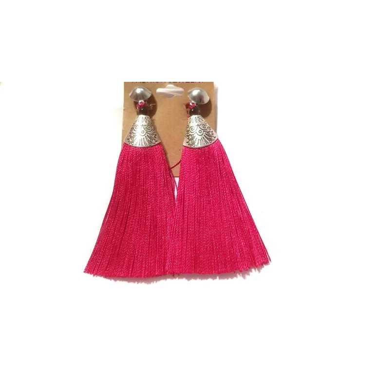 Clip-on Earrings Pink Tassel Fringe Earrings Lightweight Silver Bohemian Earrings | Walmart (US)