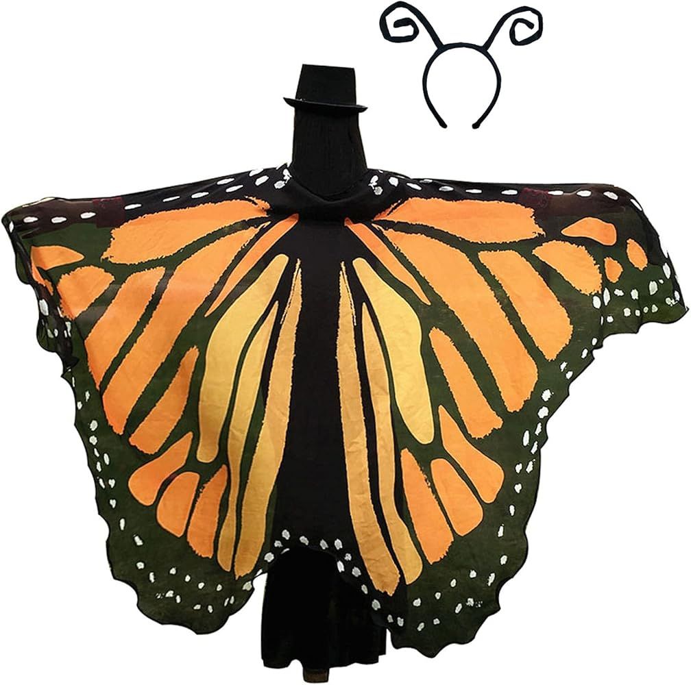 GRACIN Halloween Butterfly Wings Shawl, Soft Fabric Fairy Pixie Monarch Costume Cape | Amazon (US)