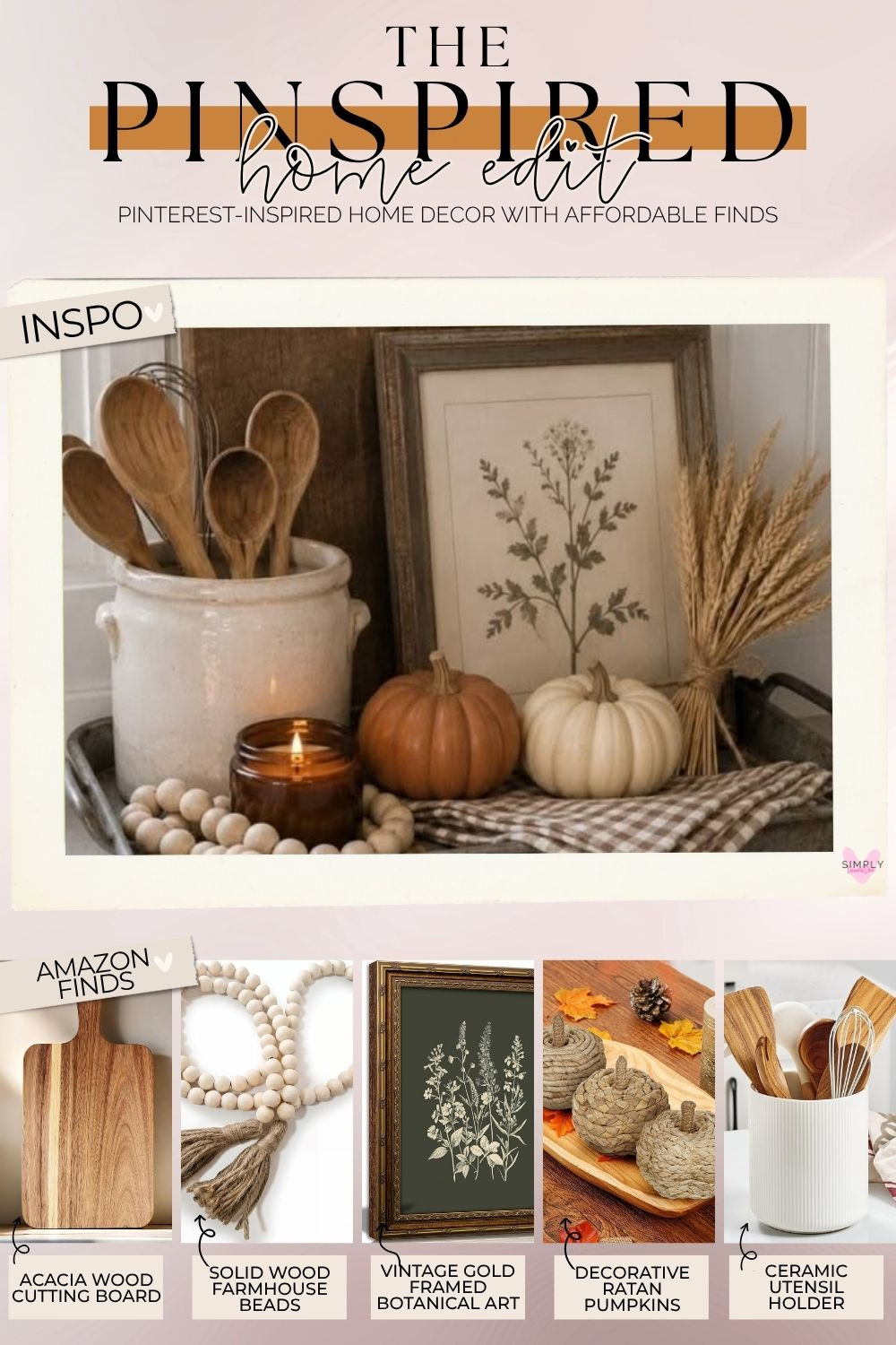 Warm, cozy fall kitchen decor with vintage farmhouse charm 🍂 Recreate this Pinterest-inspired autumn vignette with an acacia wood cutting board, farmhouse wood bead garland, vintage botanical wall art, decorative rattan pumpkins and a ceramic utensil holder. These simple fall kitchen decor ideas are perfect for styling a countertop, kitchen shelf, coffee bar or entryway with warm wood tones, natural textures and neutral seasonal accents.

#FallKitchenDecor #FallHomeDecor #AmazonHome #AmazonFinds #KitchenDecor #FarmhouseDecor #NeutralFallDecor #AutumnDecor #CozyHome #FallDecorIdeas #KitchenCounterDecor #VintageHomeDecor #RattanDecor #AffordableHomeDecor #PinterestInspired 

 #LTKfoodie #LTKSeasonal #LTKHome