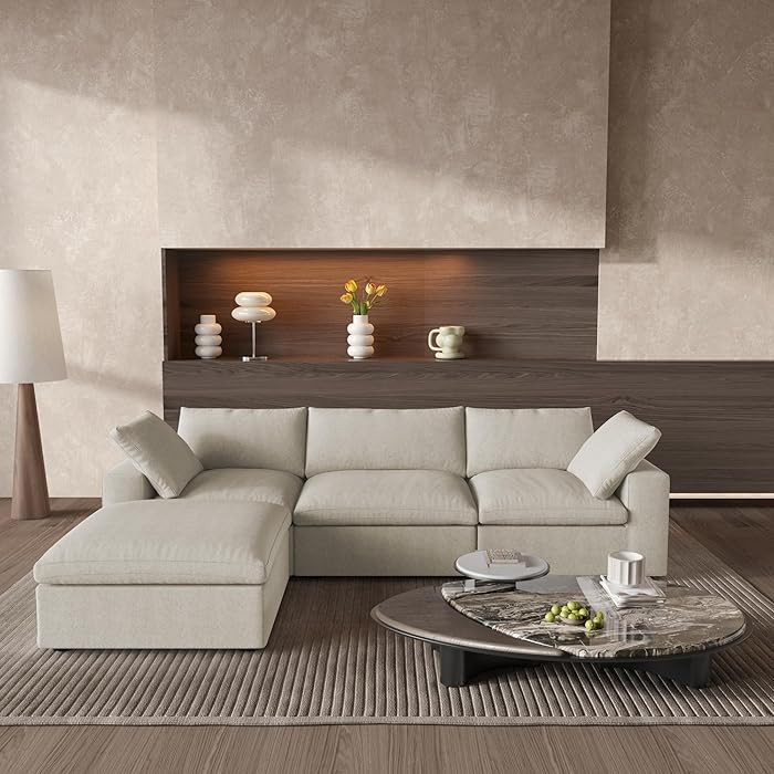 Cloud Modular Sectional Sofa with Storage Ottoman,120.45" L Shaped Couch for Living Room,Down Fil... | Amazon (US)