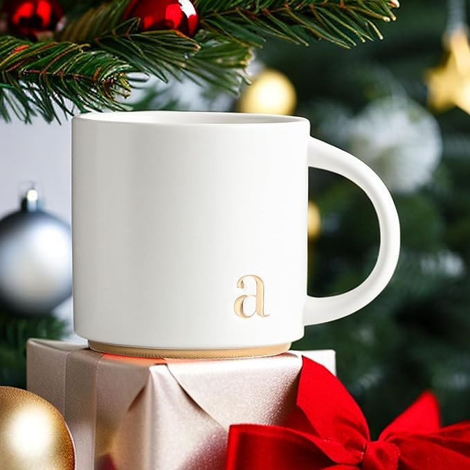 COLLECTIVE HOME - Monogram Ceramic Mugs, 15 oz Golden Initial Coffee Cups, Elegant Alphabet Tea M... | Amazon (US)