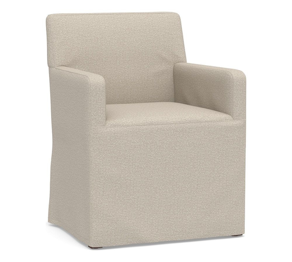 Classic Dining Armchair Long Slipcover Only, Performance Chateau Basketweave Oatmeal | Pottery Barn (US)