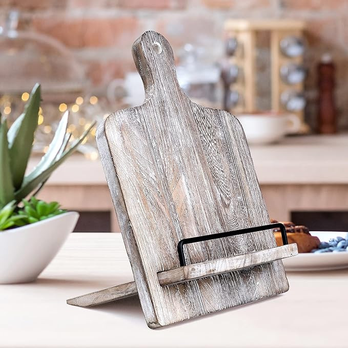 Cookbook Holder | Wood Cookbook Stand (Rustic Grey) Adjustable Pull-out Recipe Holder Stand for K... | Amazon (US)