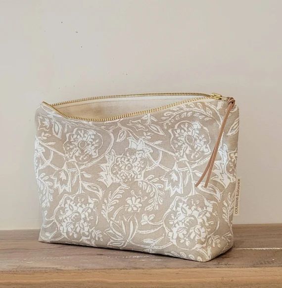 Beige and White Floral Makeup Bag Country Cosmetic Bag | Etsy | Etsy (US)