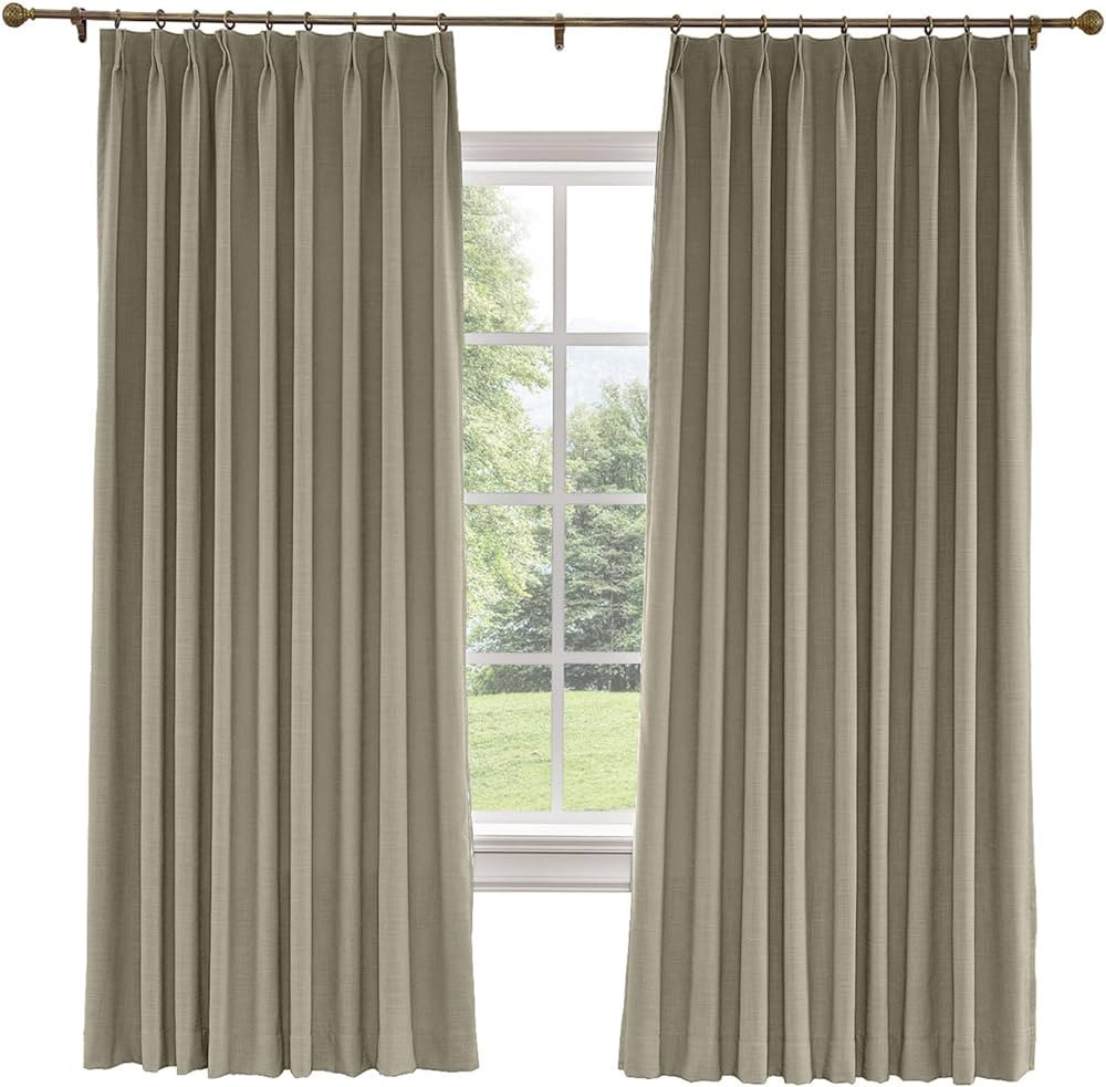 TWOPAGES 100% Blackout Pinch Pleat Curtain, Sliding Door Bedroom Faux Linen Textured Window Curta... | Amazon (US)
