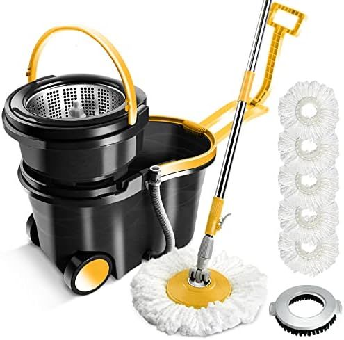 MASTERTOP Spin Mop Bucket with Wringer Set, Floor Mop with 2 Wheel, Stainless Steel Adjustable Handl | Amazon (US)