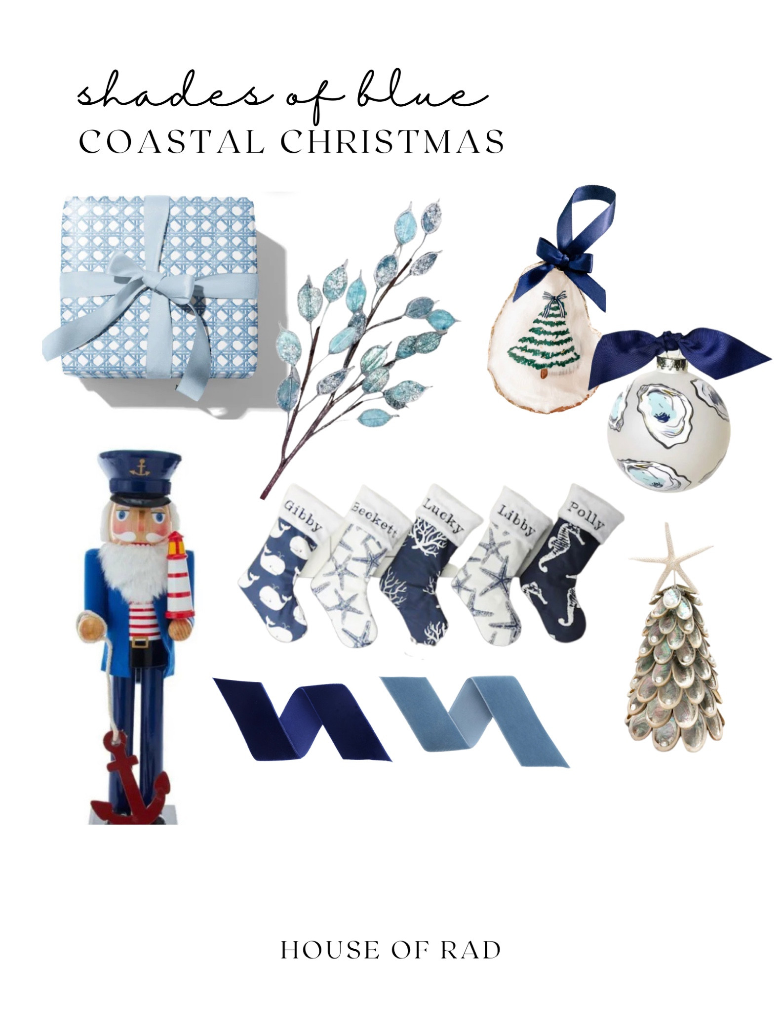 Coastal Christmas Decor
Shell ornament 
Painted ornament
Blue stockings
Grand millennial
Coastal grandma
Blue wrapping paper
Blue cane wrapping paper
Blue velvet ribbon
Navy velvet ribbon
Sailor nutcracker 
Shell tree

#LTKhome #LTKSeasonal #LTKHoliday