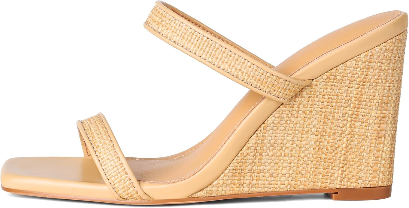 Wedge Sandals for Women Beach Shoes Espadrilles - Square Toe, Chunky Heel, Slip-On, Slides, Summe... | Amazon (US)