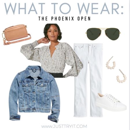 It’s Golf Tournament Season! ⛳️ Each year, Phoenix hosts the Phoenix Open Golf Tourney. Whether you’re headed there or another fun pre Spring Event, here is some comfy and chic outfit inspo!

White jeans
Neutral blouse
Outfit of the day 
Jean jacket
Camel crossbody purse
White sneaker


#LTKSeasonal #LTKstyletip #LTKtravel