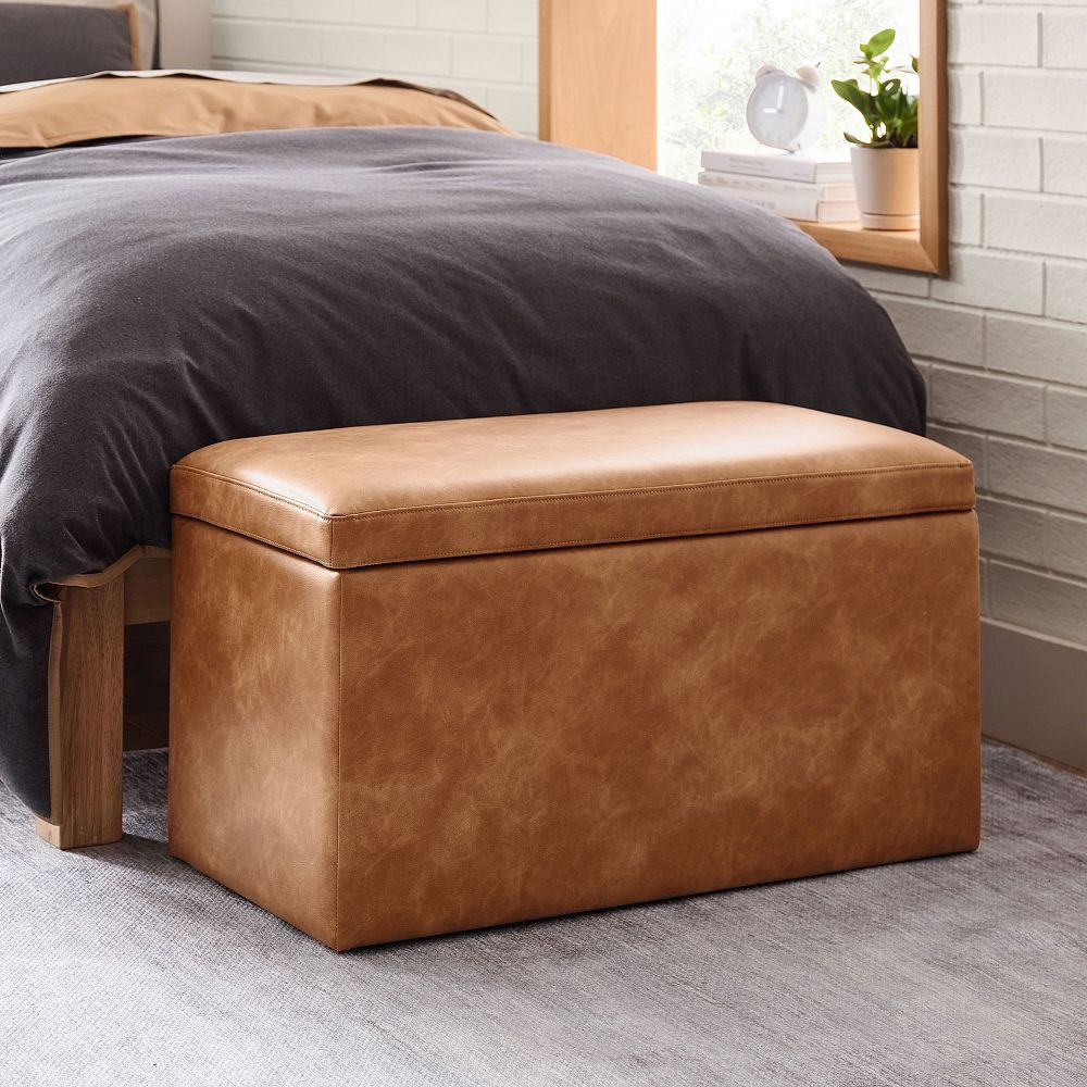 Faux Leather Caramel Rectangular Storage Bench (32") | Pottery Barn Teen