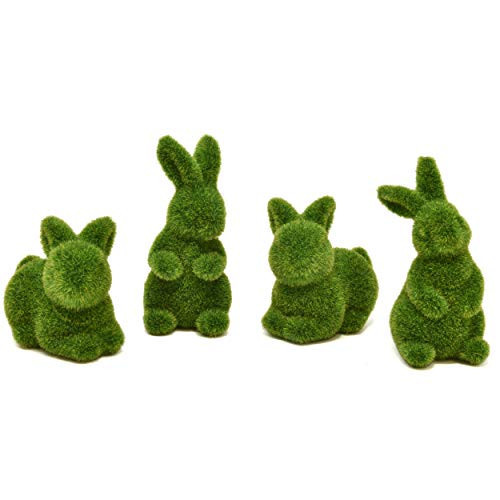 Gift Boutique 4 Green Fuzzy Flocked Bunny Easter Holiday Spring Decor Rabbit Figurines Garden Artificial Animal Moss for Indoor Table Home, Kitchen, Shelf Decorations Furry Covered Rabbits | Amazon (US)
