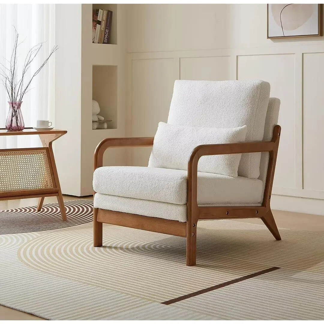 Lecut Mid Century Modern Accent Chair Teddy Sherpa Upholstered Armchair Cream Accent Chair for Li... | Walmart (US)