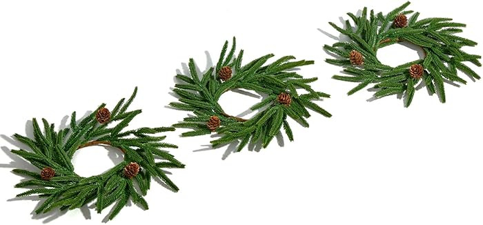 3 Pcs Christmas Candle Rings - Artificial Mini Norfolk Pine Wreaths with Pinecones Candle Holders... | Amazon (US)