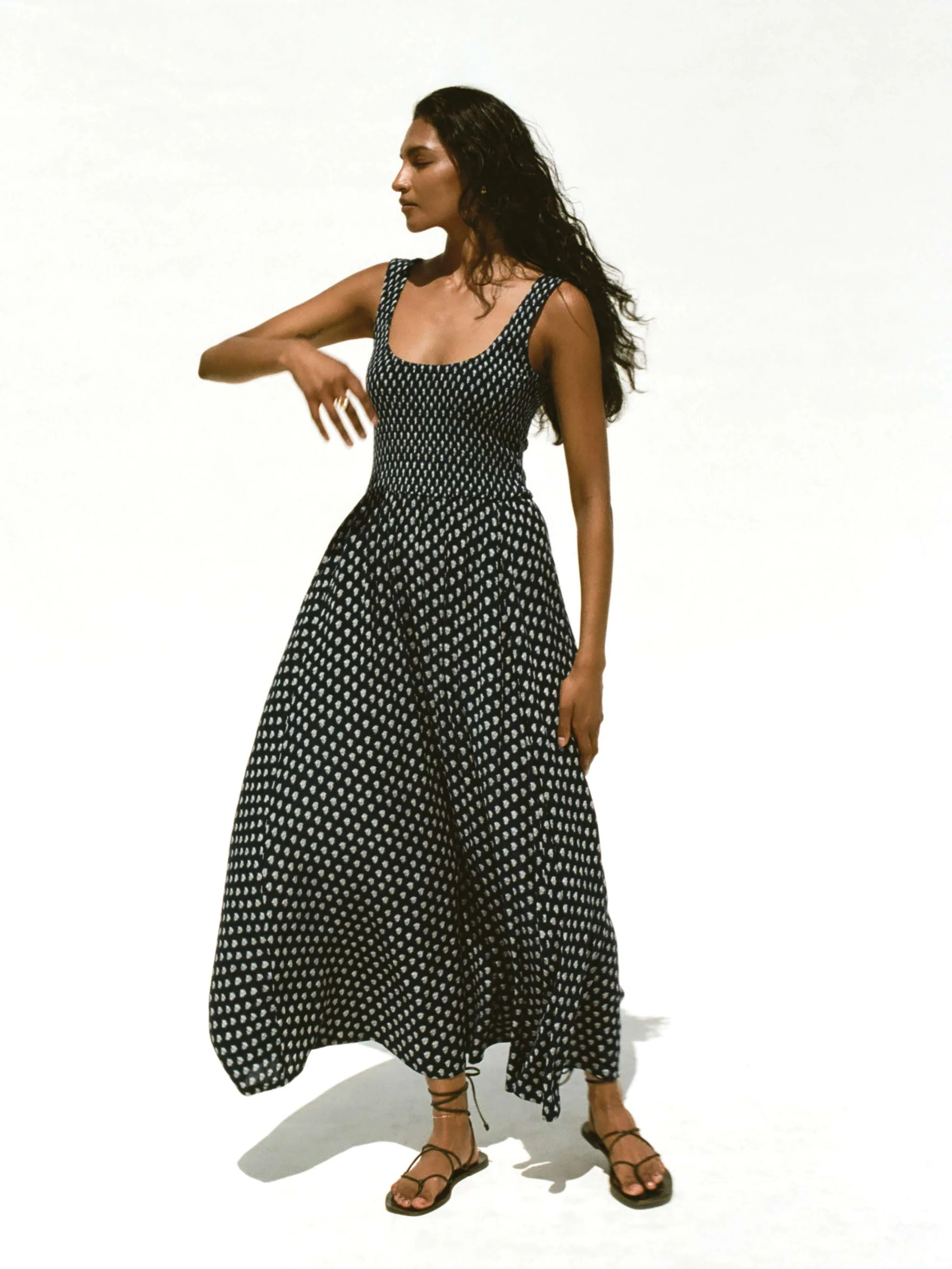 Sophia Smocked Dress - Navy Lotus Floral | Faherty