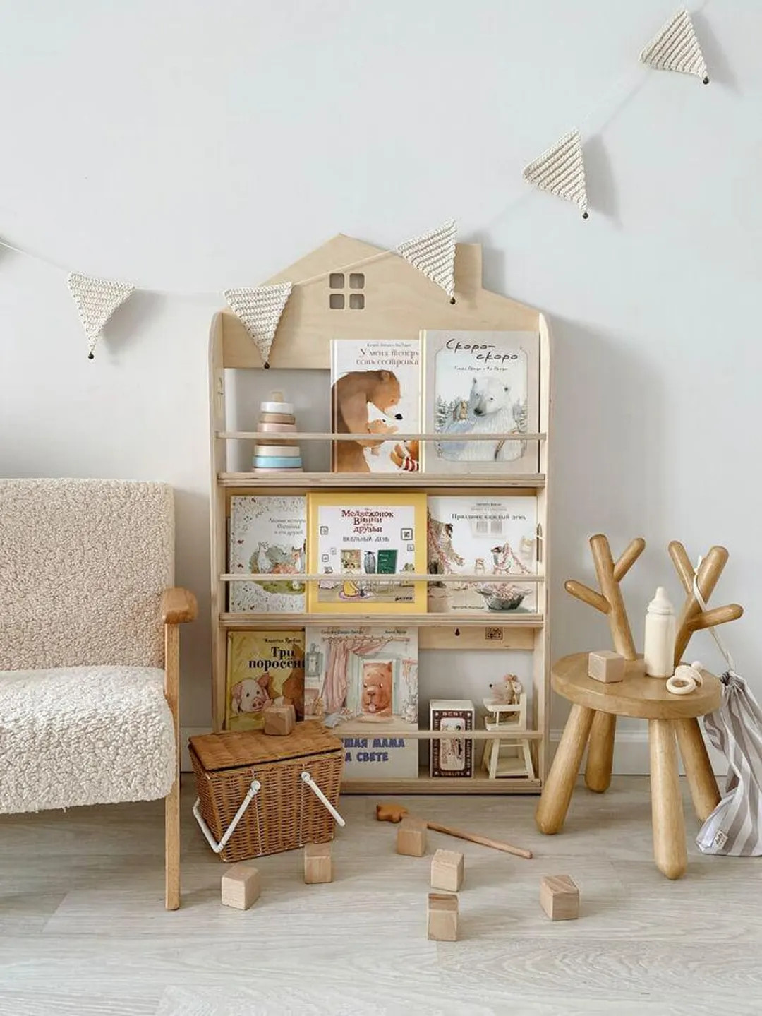 Children's Three-tier Bookshelf House-shaped/ Wall Open Bookshelf Montessori/ Wooden Shelf Displa... | Etsy (US)